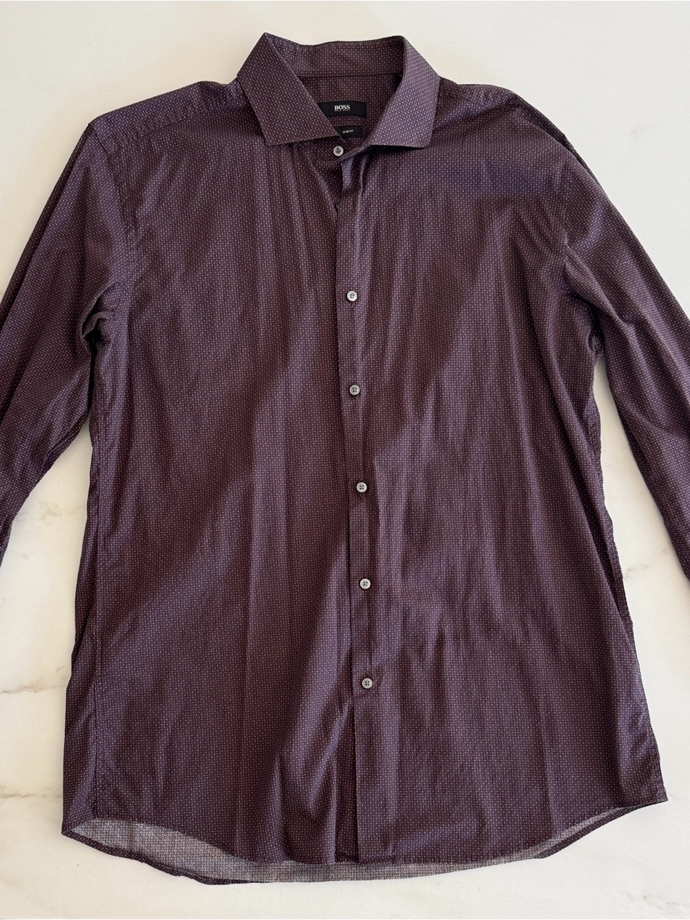 BOSS Men's Deep Plum Micro-Pattern Dress Shirt